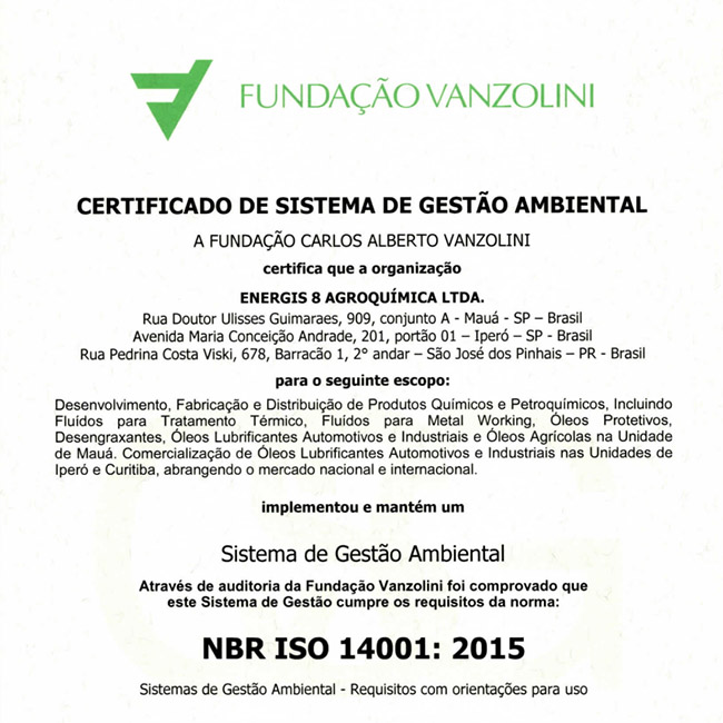Energis 8 Brasil ISO 14001