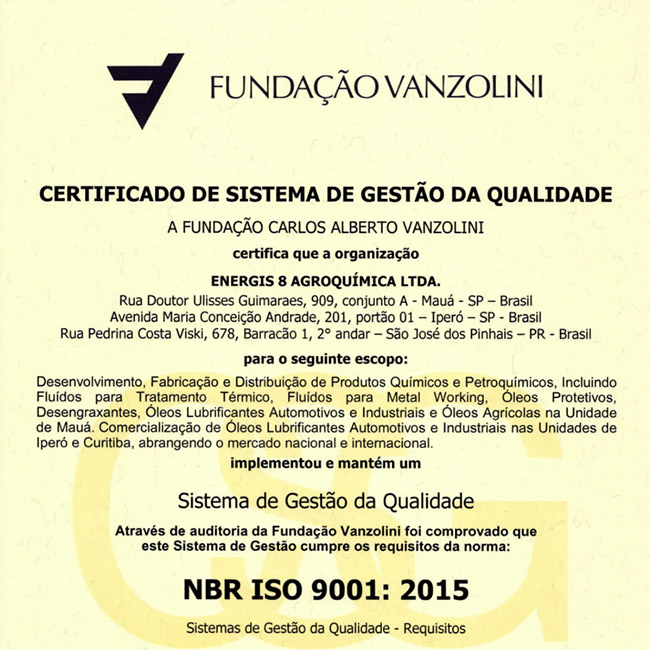 Energis 8 Brasil ISO 9001